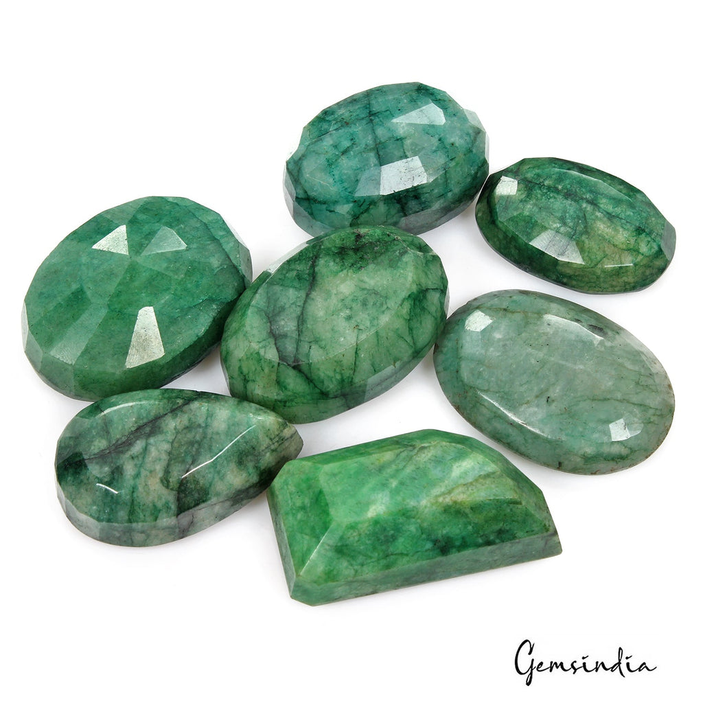 1220 Cts/7 Pcs Natural Untreated Green Emerald Mix Cut Loose Gems Wholesale Lot