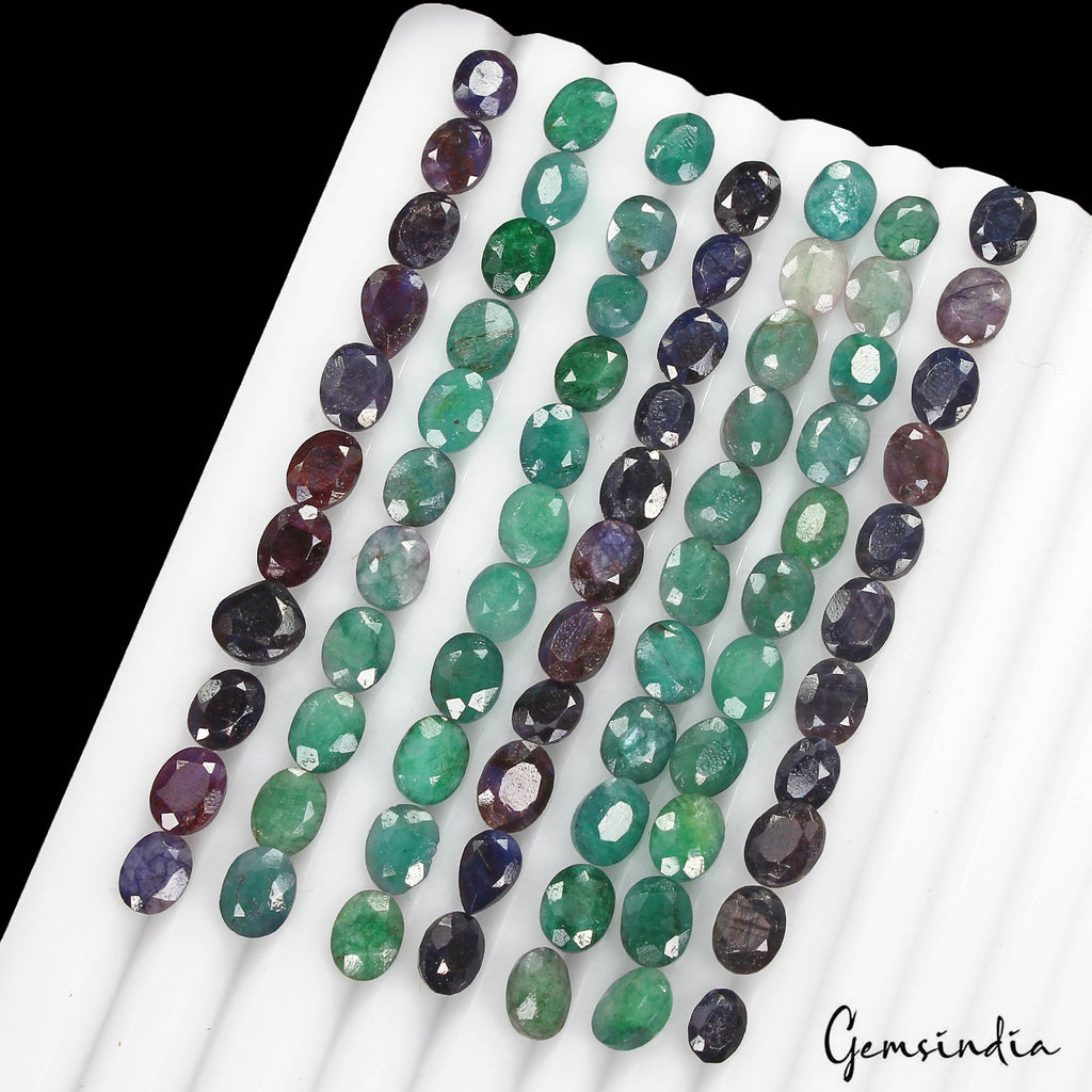 Certified 116.20 Ct/77 Pcs Natural Green Emerald Blue Sapphire Oval Cut Gems Lot