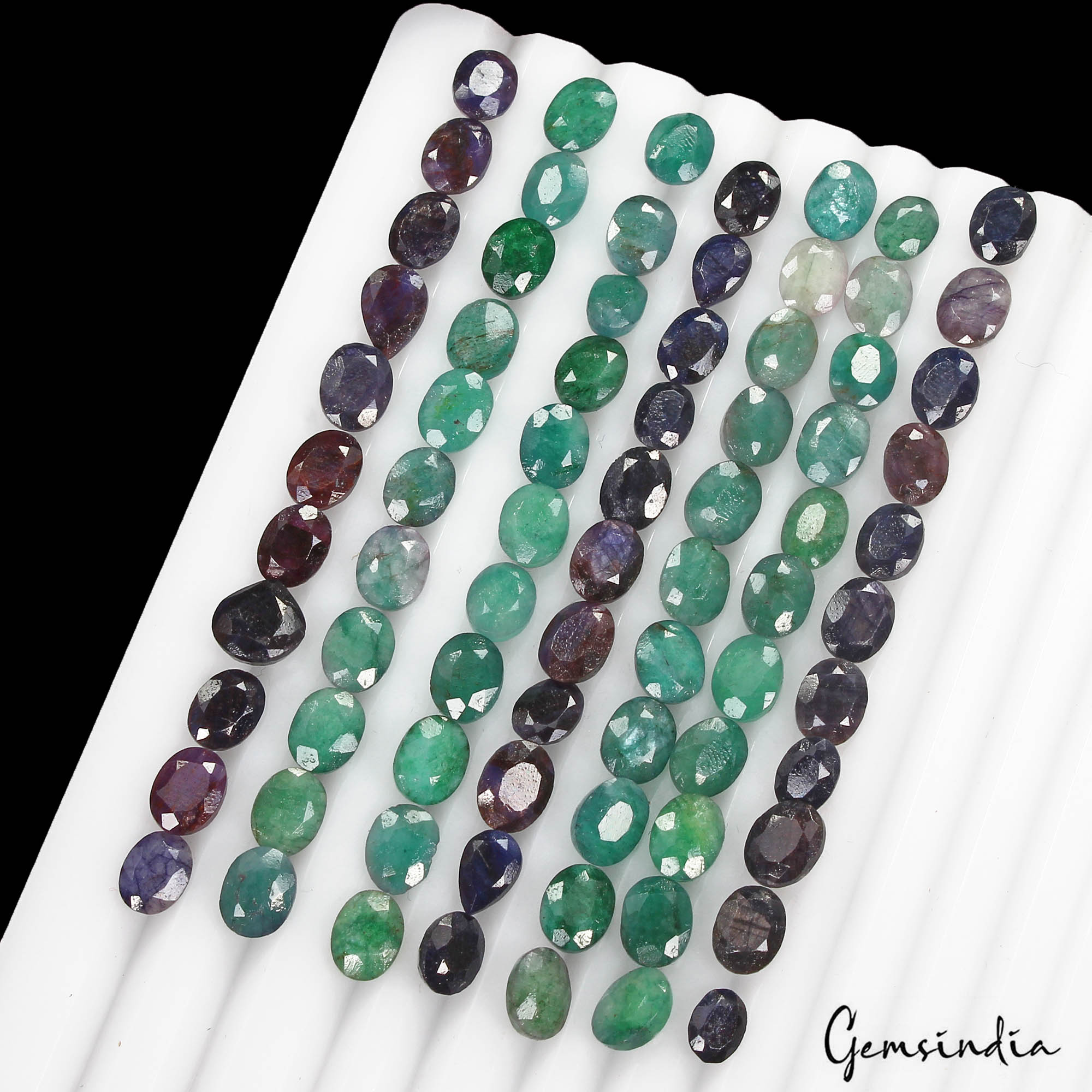 Certified 116.20 Ct/77 Pcs Natural Green Emerald Blue Sapphire Oval Cut Gems Lot
