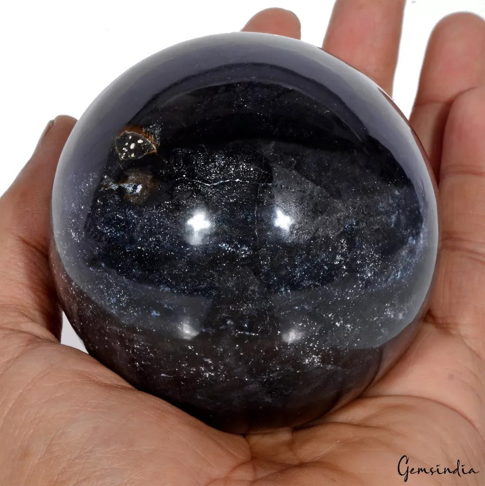 3240 Cts Natural Black Agate Reiki Crystal Healing Mineral Sphere Huge Gem~ 2.9"