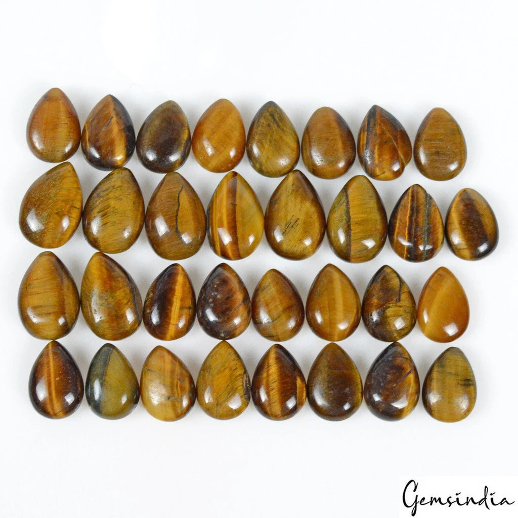 Tiger Eye Lot, Cabochon, Almond Shape, Untreated — 32 Pieces, 11mm to 14mm, 160.00 Ct