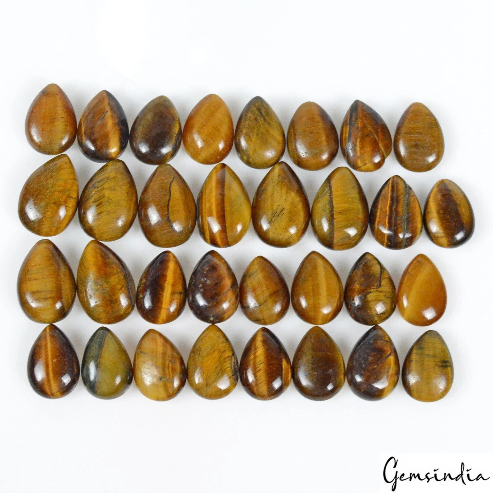 Tiger Eye Lot, Cabochon, Almond Shape, Untreated — 32 Pieces, 11mm to 14mm, 160.00 Ct