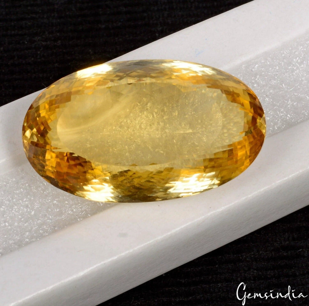 Certified 102.50 Cts Natural Untreated Brazilian Yellow Citrine Oval Faceted Gem