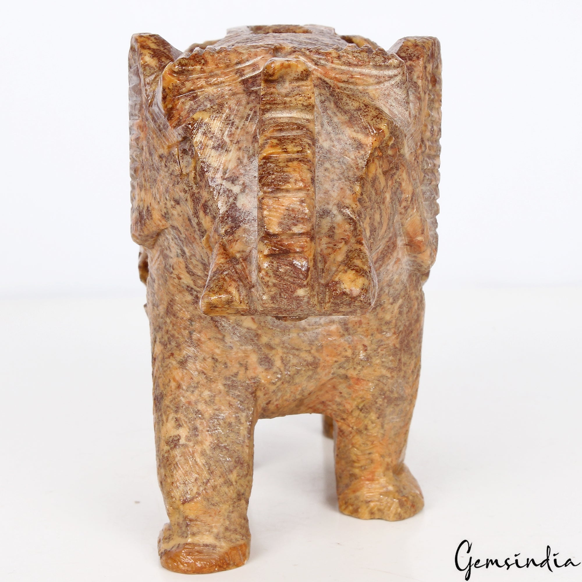 1490 Ct Soapstone Hand Carved Elephant With Baby Double Elephant Figurine Gems