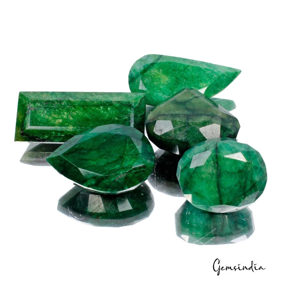 680 Cts Natural Green Brazilian Emerald Mix Cut Loose 31mm-53mm Gemstones Lot