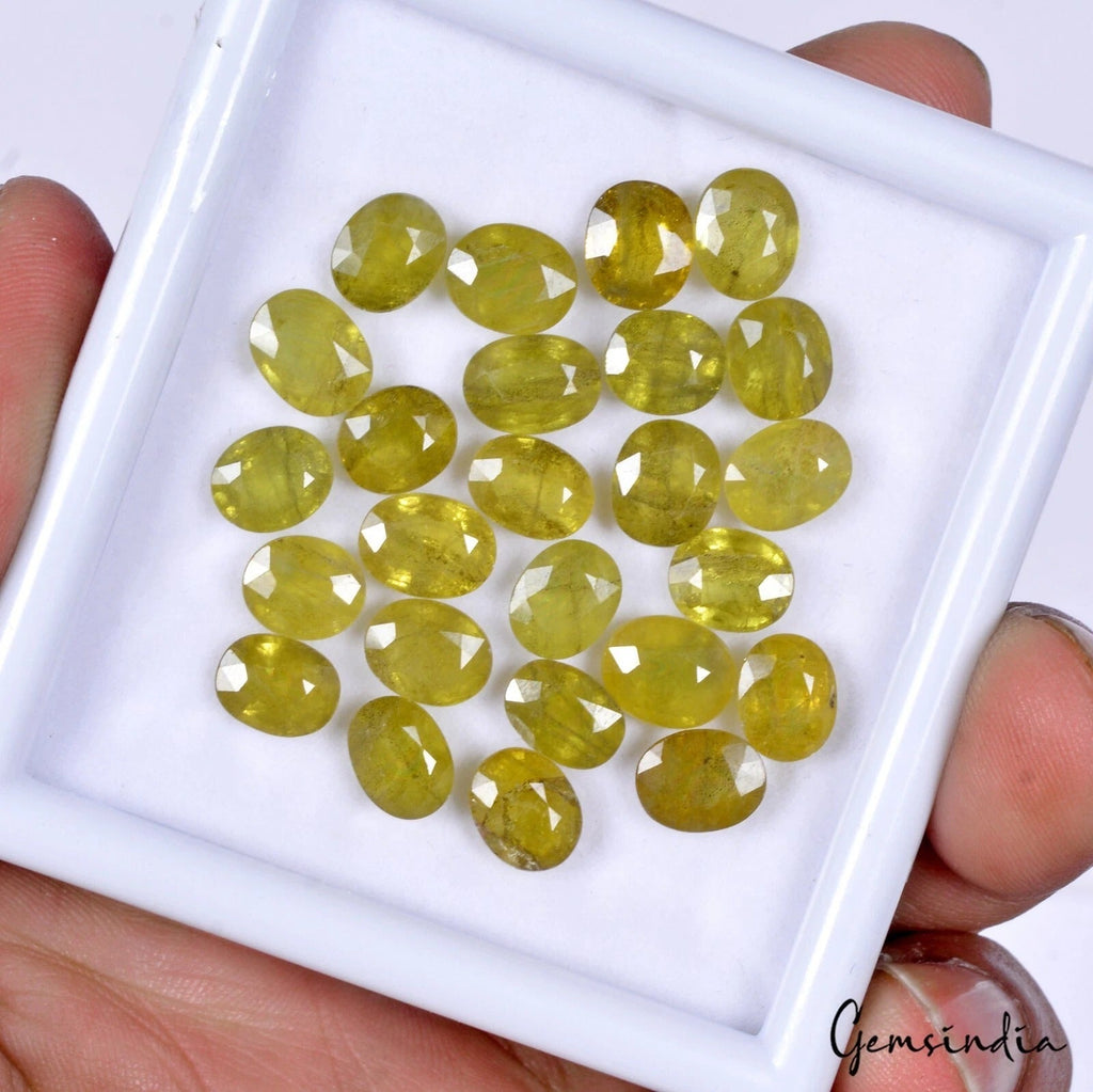 Natural yellow Sapphire 25 Pcs 8x6 mm Oval Cut CERTIFEID Loose Ceylon Gemstones