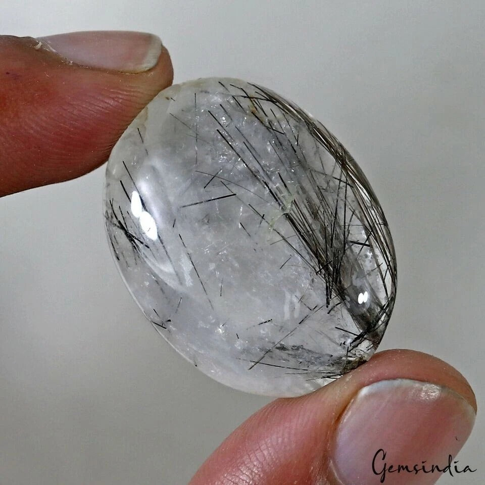 37.90 Cts Natural Untreated Tourmaline Rutile Quartz Oval Cab Loose Gem For Ring