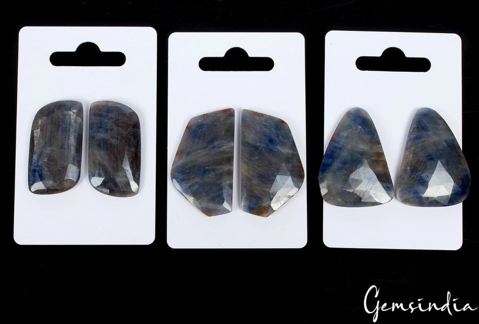 3 Pair Lot Natural Untreated Gray Blue Sapphire Rose Checker Cut Matching Pairs