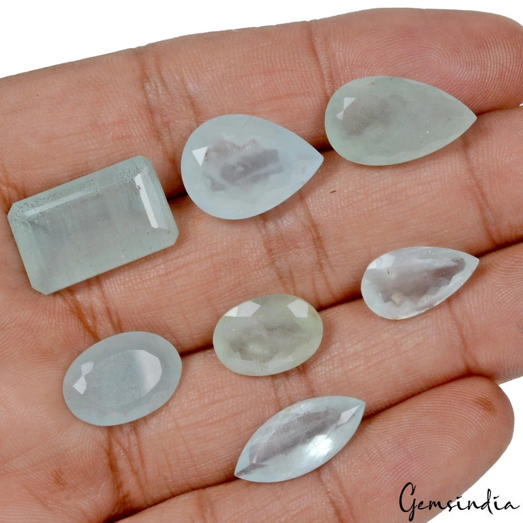 56.20 Ct/7 Pc Natural Blue Green Aquamarine Mix Cut Loose Unheated Gemstones Lot