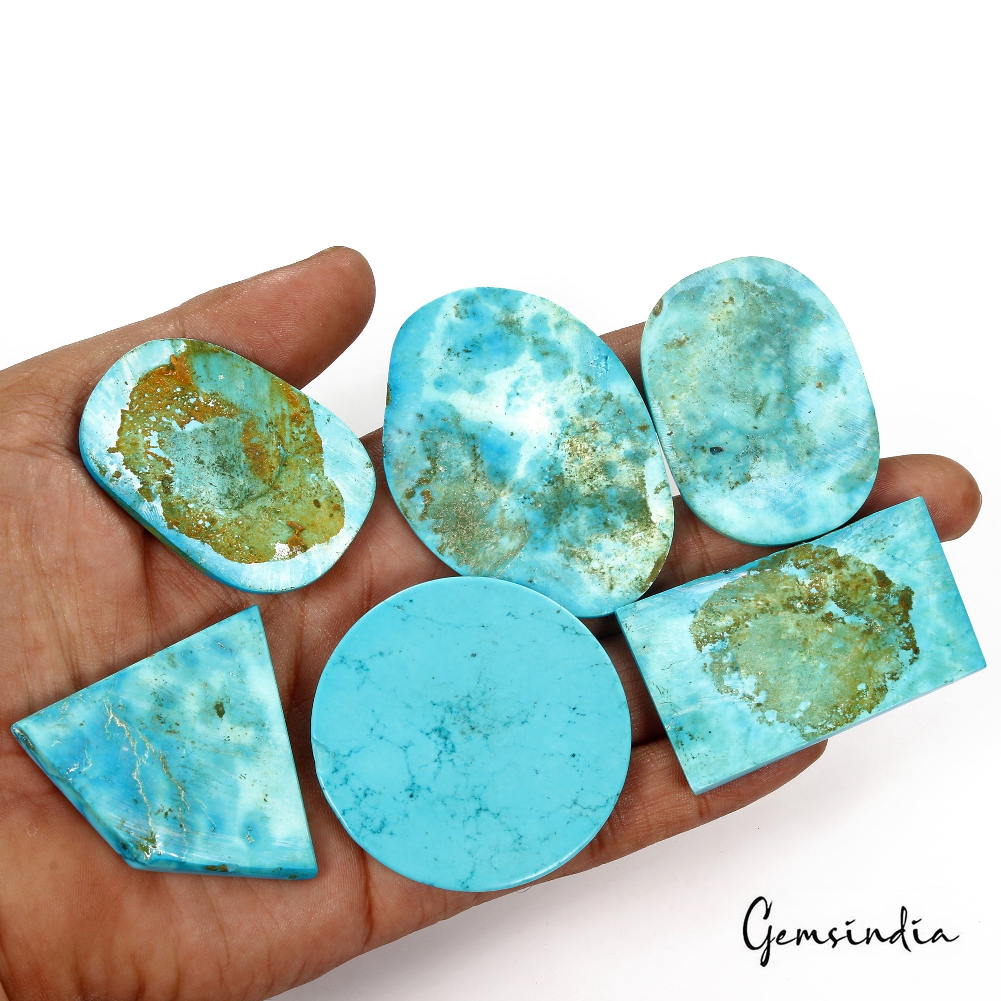 760 Cts/6 Pcs Natural Blue Spiderweb USA Arizona Turquoise Mixed Loose Gems Lot