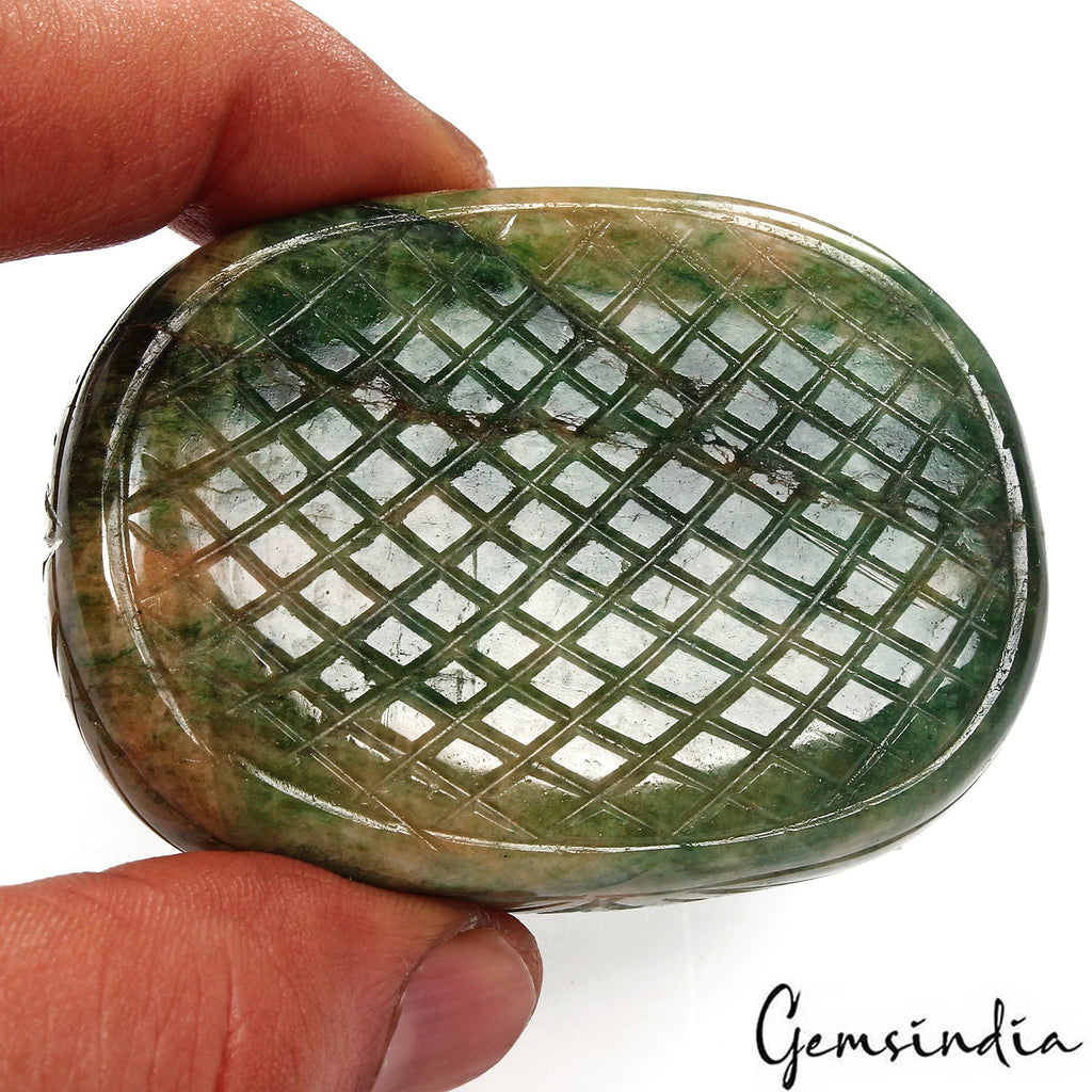 860 Ct Natural Green Brazilian Emerald Oval Cut Both Side Carving Loose Gemstone