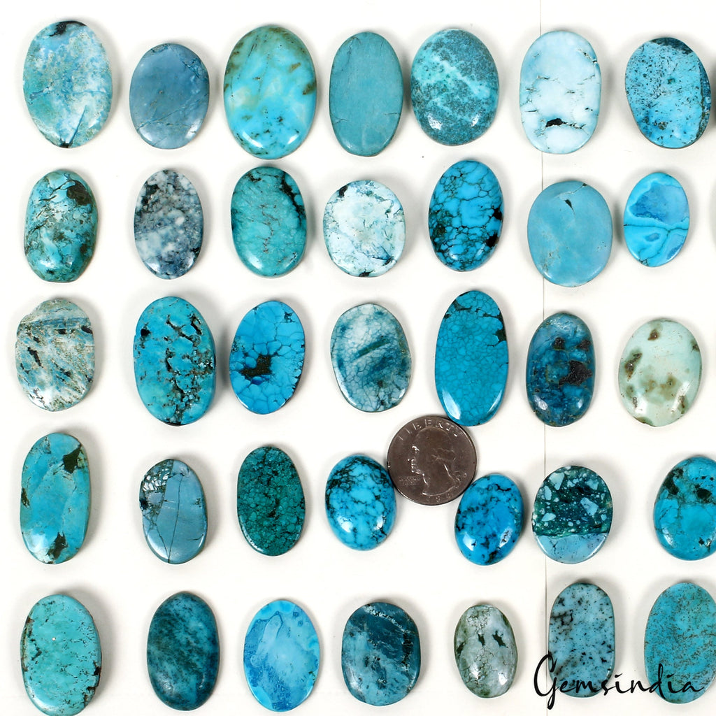 50 Pcs Natural Blue Green Turquoise Oval Cabochon Loose 25-37mm Gemstones 1770Ct