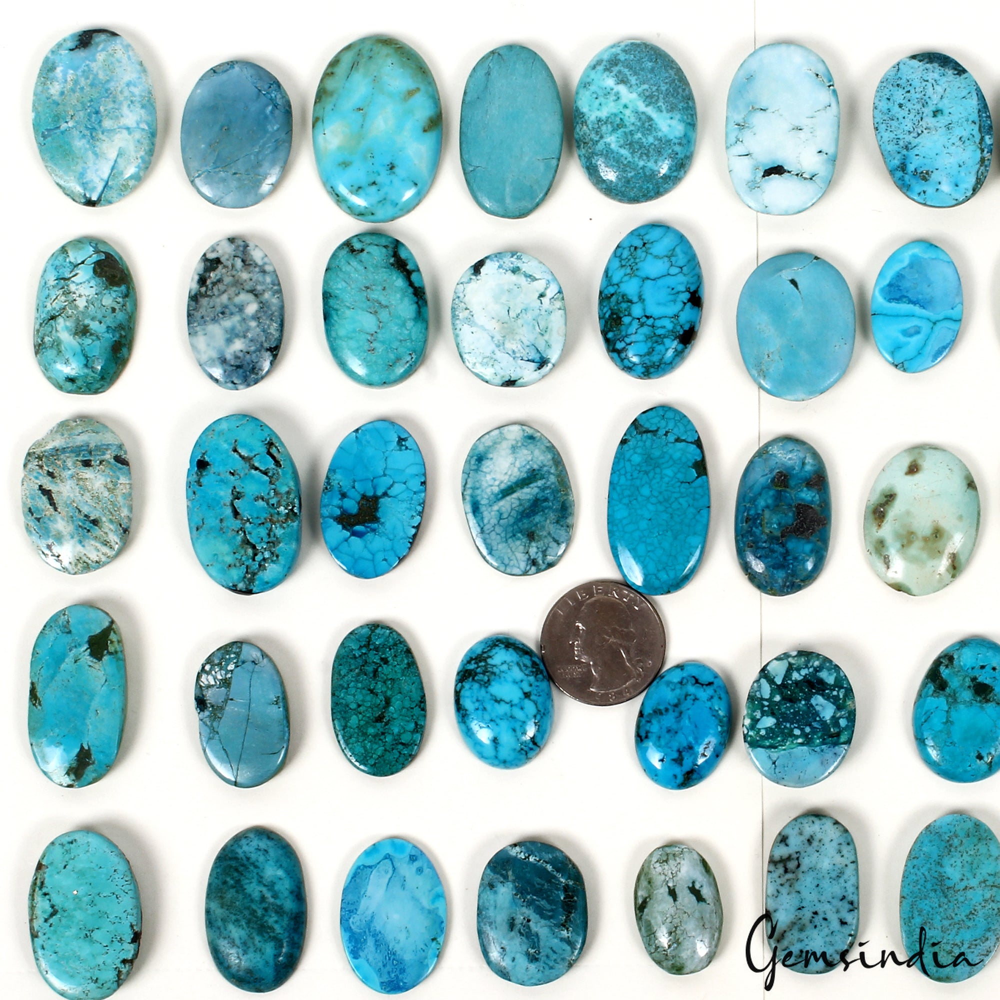 50 Pcs Natural Blue Green Turquoise Oval Cabochon Loose 25-37mm Gemstones 1770Ct