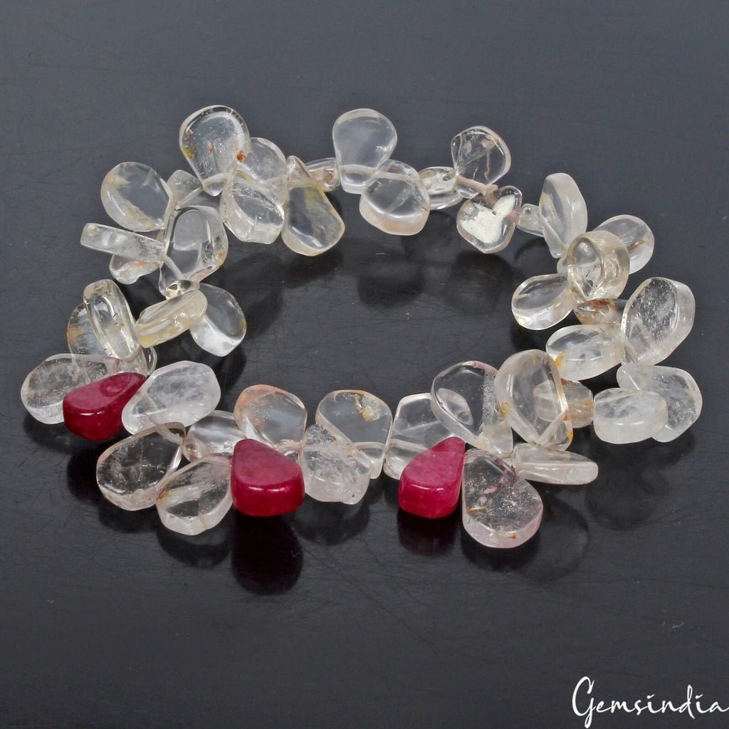 78.70 Ct Beautiful White & Pink Quartz Fancy Beads Handmade Designer Bracelet 6"