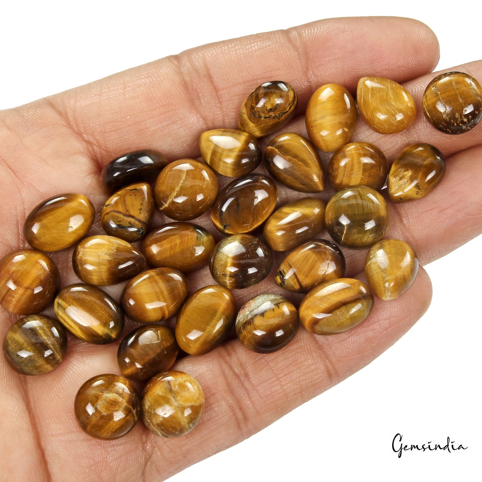 30 Pcs Natural Tiger Eye Mix Cabochon Shape Loose Gemstones for Jewelry~12-14mm