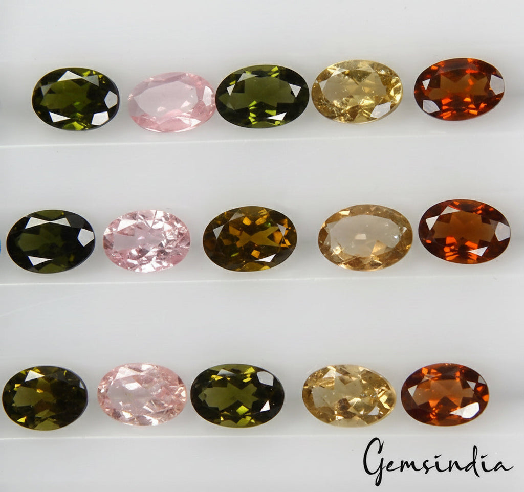 Set 15 Pcs Natural Tourmaline Multi Color Vibrant 6x4mm Oval Gemstones 6.80 Cts