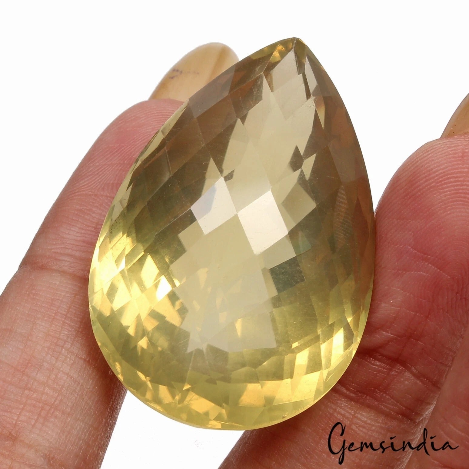 VVS 98.40 Cts Natural Lemon Citrine Certified Pear Cut Untreated Loose Gemstone