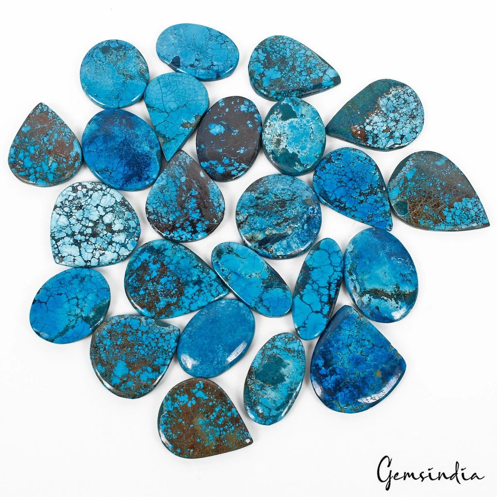 950 Cts/24 Pcs Natural Blue Spiderweb Arizona Turquoise Mixed Cab Loose Gems Lot