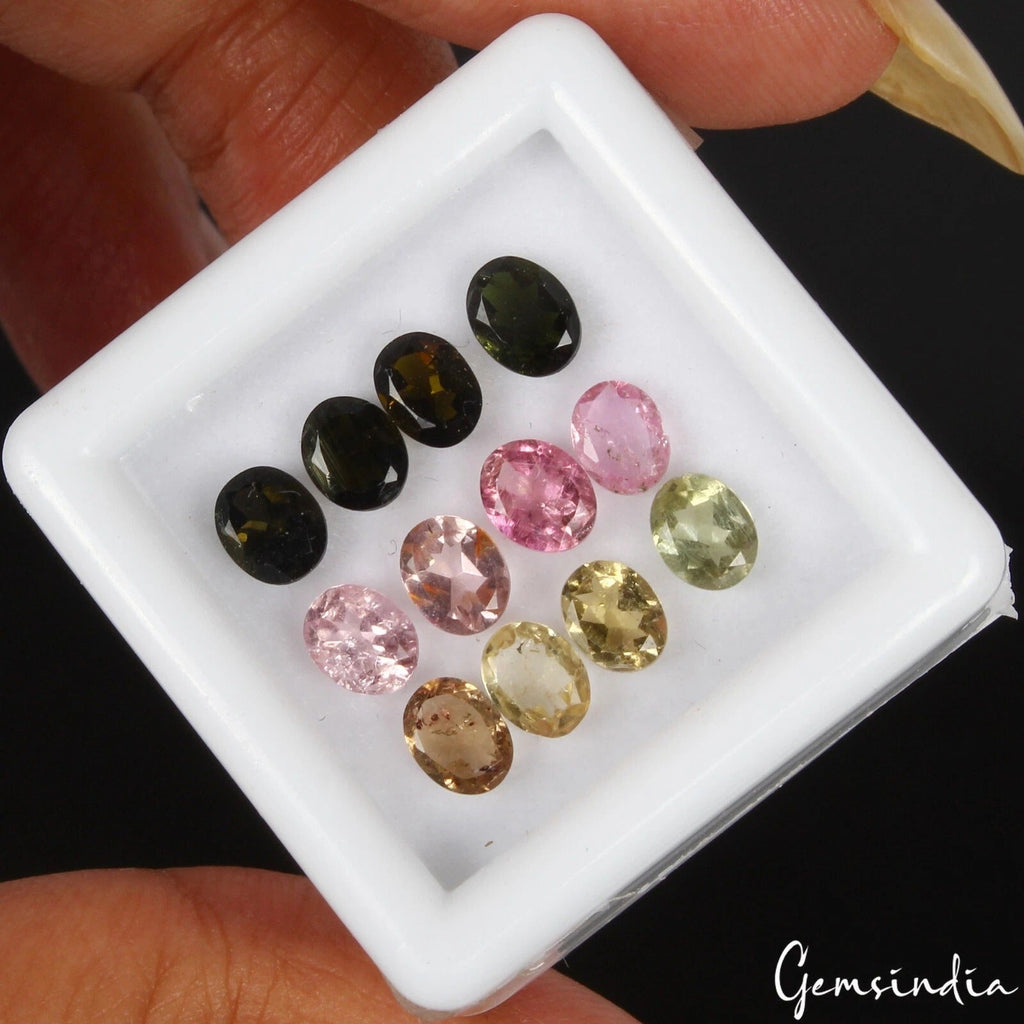 12 Pcs Natural Tourmaline 6mmx4mm Oval Cut Multi Color Loose Gemstones 3.80 Cts