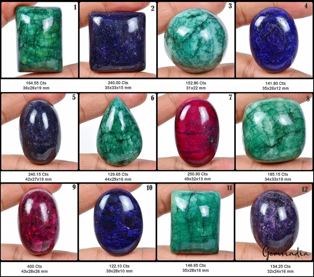 2308 Ct/12Pcs Natural Multi Color Emerald Ruby Sapphire Mixed Cab Wholesale Gems