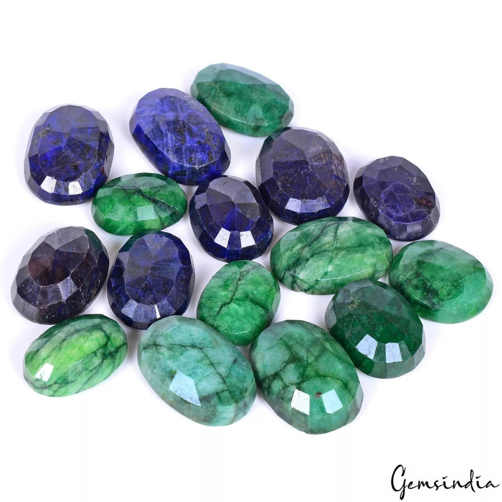 1320 Ct/16 Pcs Natural Sapphire & Emerald Loose Oval Cut Wholesale Gemstones