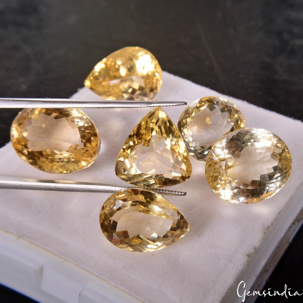 Citrine Loose Gemstone, Oval, Pear, Trillion Faceted Cut, Untreated — 14mm to 17mm, 83.90 Ct, Brazil