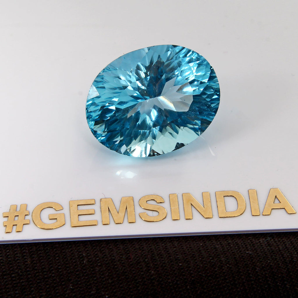 igl&i Certified Oval Concave Cut Swiss Blue Topaz 16.10 Ct Marvelous Full Fire