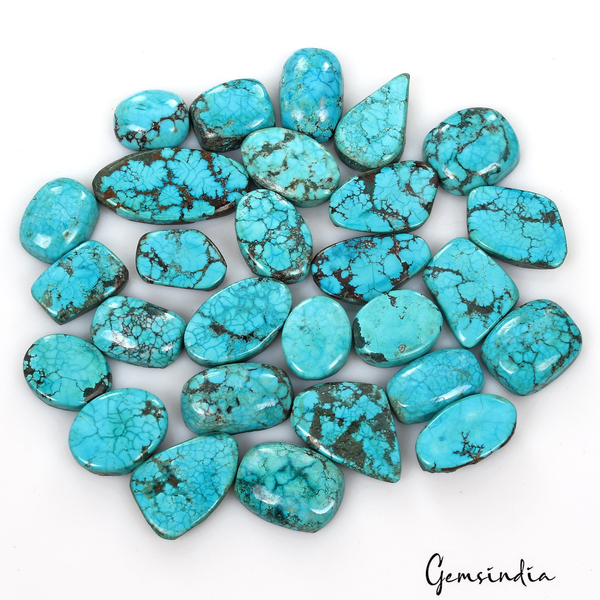 530 Cts Natural Blue Spiderweb Turquoise Mix Cabochon Loose 17-34mm Gemstones