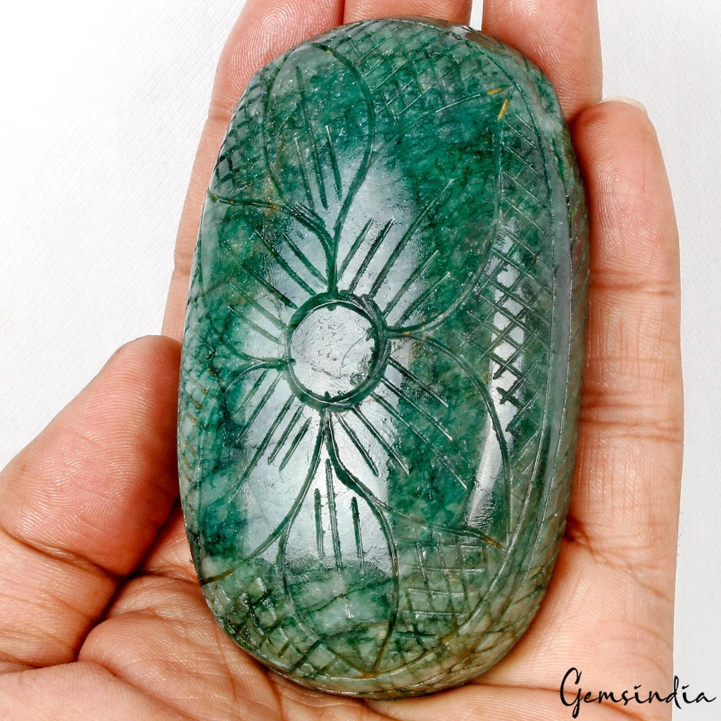 Brazilian Emerald Loose Gemstone, Oval Carved, Green — 91 x 54 x 23mm, 1060 Ct, Brazil