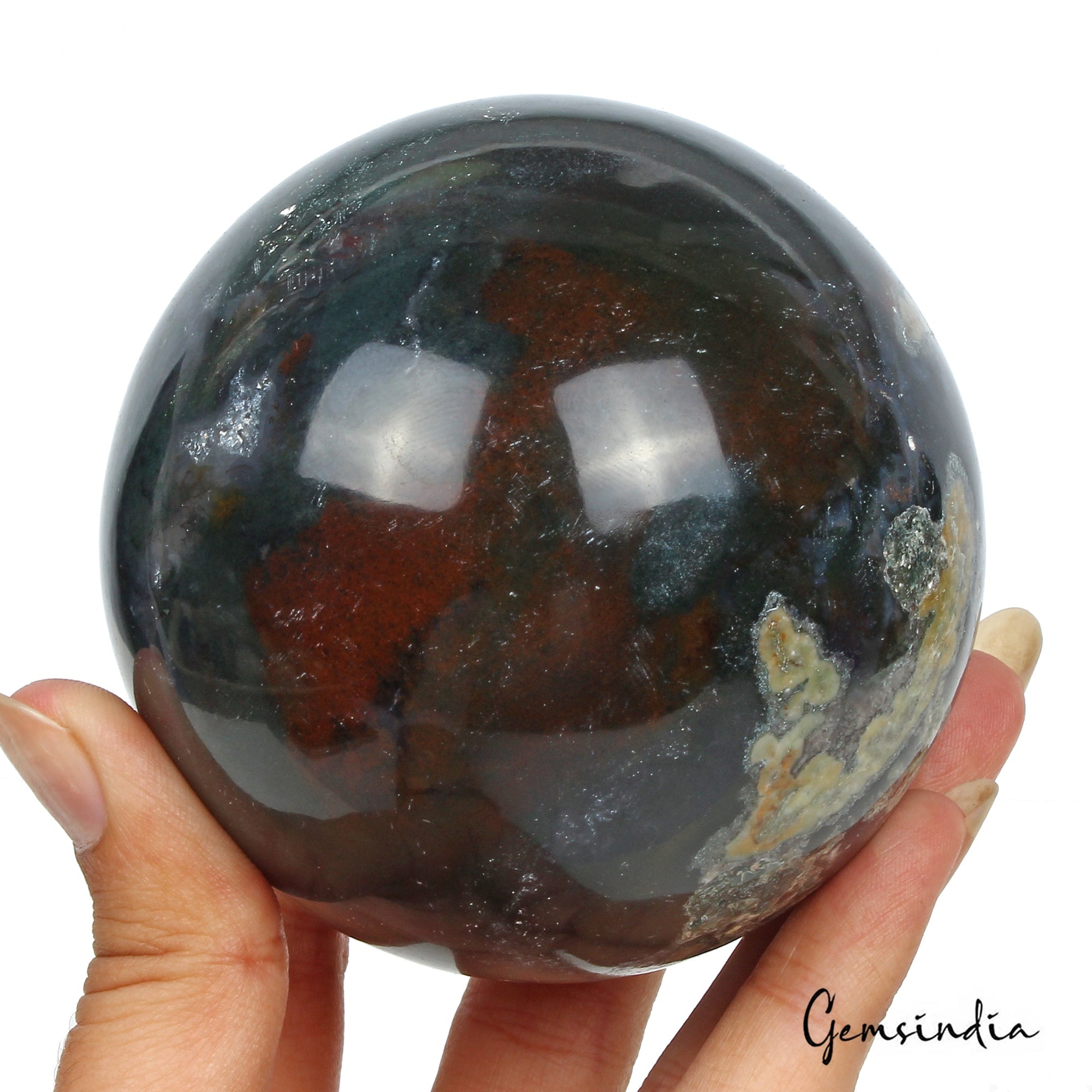 3280 Ct Natural Bloodstone Healing Crystal Mineral Sphere Gems With Stand 3.1"