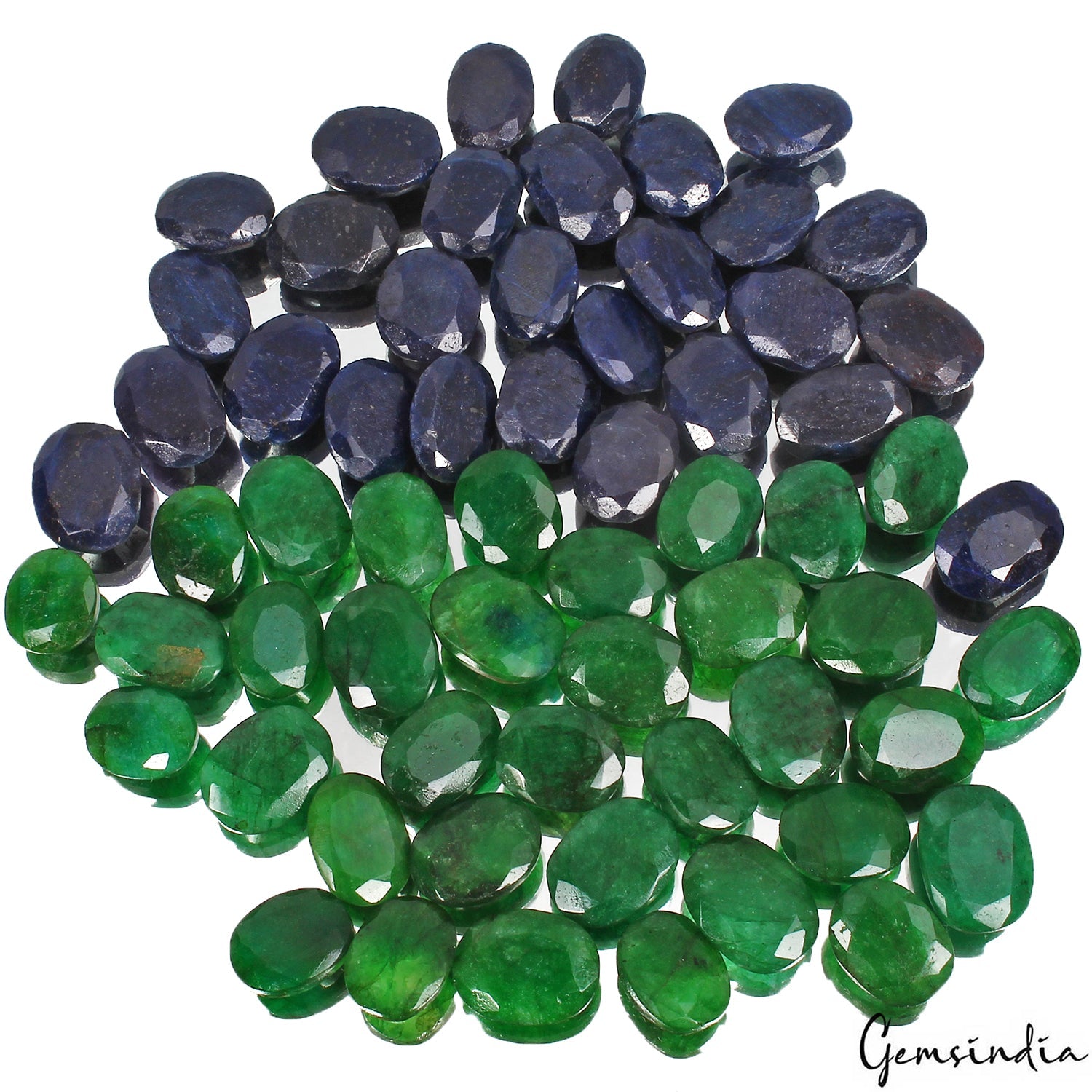 Certified 1000 Ct/63 Pcs Natural Green Emerald Blue Sapphire Oval Cut Loose Gems