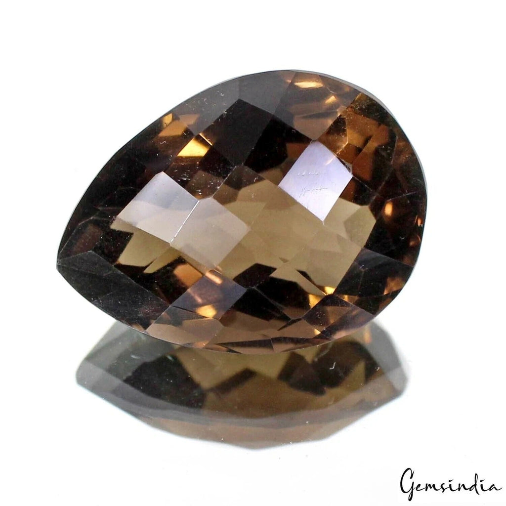 Certified 75 Cts Natural Untreated Brown Smoky Quartz Pear Checker Cut Loose Gem