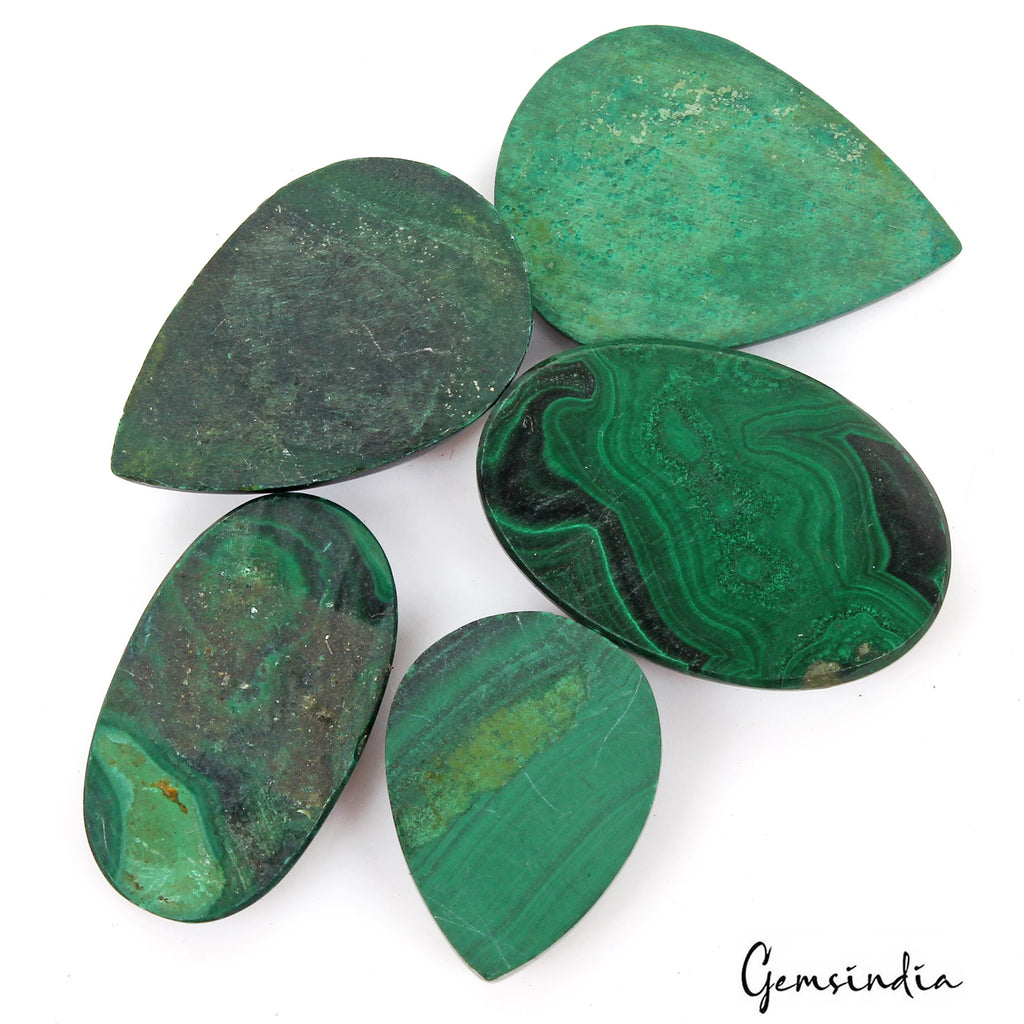 193.40 Ct/5 Pcs Natural Untreated Green Malachite Mix Cab Loose Gems For Pendant