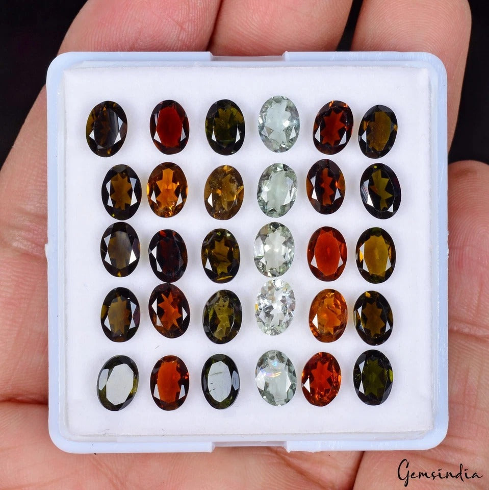 Certified Natural Multi Tourmaline Oval Cut Loose Gemstone Lot 7x5mm 30 Pcs