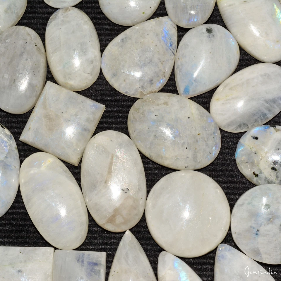 1400 Ct Natural Blue Shine Moonstone Mix Cab Loose Jewelry Gemstones Lot~41 Pcs