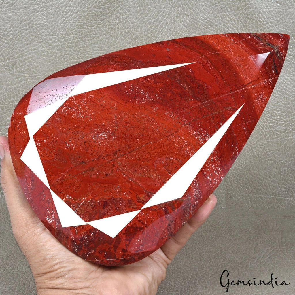 Museum Size 3.1 Kg Natural Untreated Red Jasper Pear Faceted Cut Loose Huge Gem