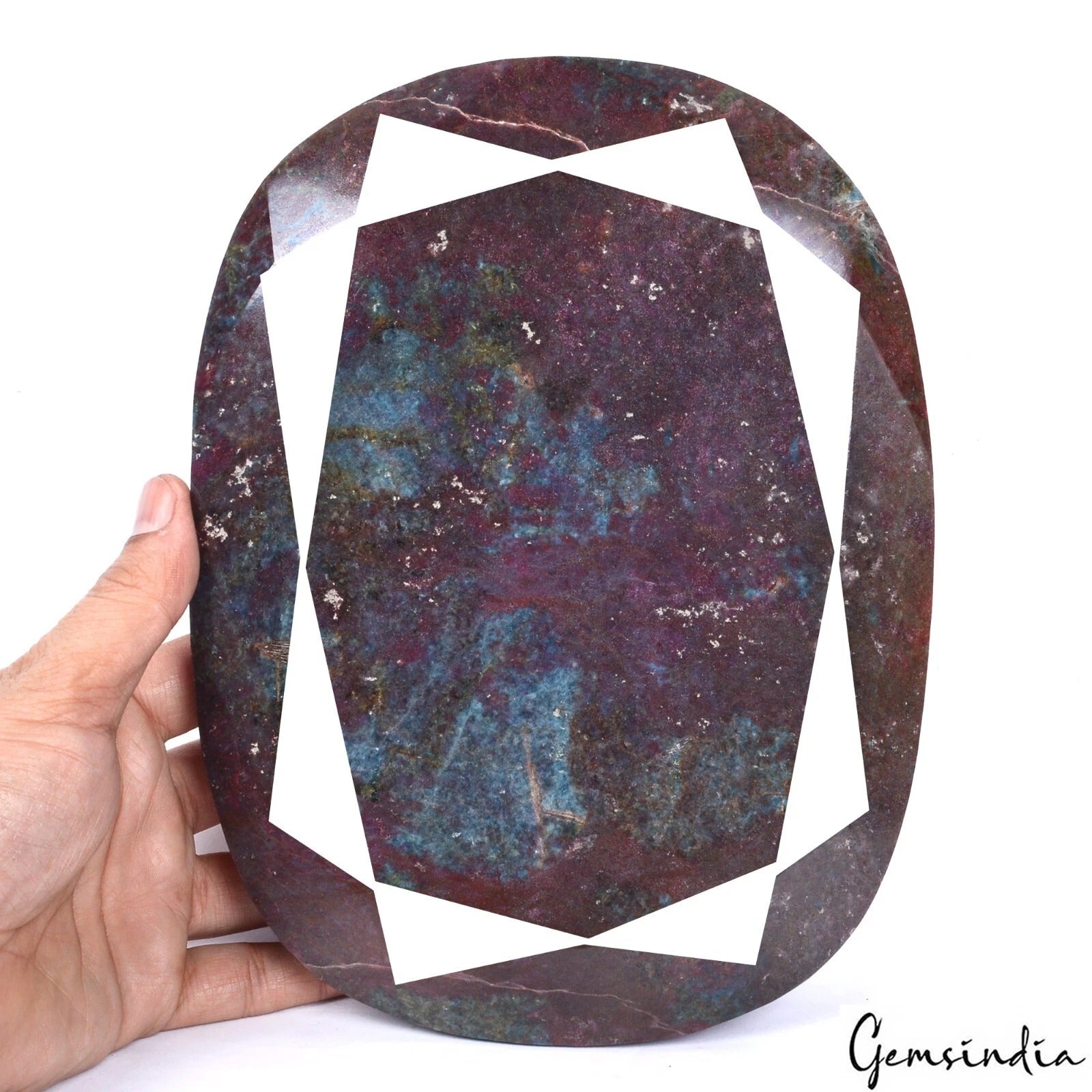 Huge 4.27Kg Natural Untreated Bi Color Ruby Kyanite Oval Faceted Museum Size Gem