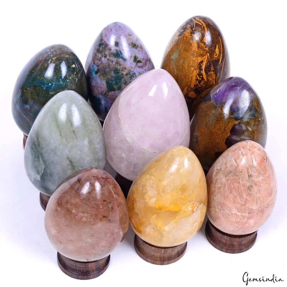 5750 Ct/9 Pcs Natural Multi Gemstones Reiki Crystal Healing Mineral Egg Cabochon