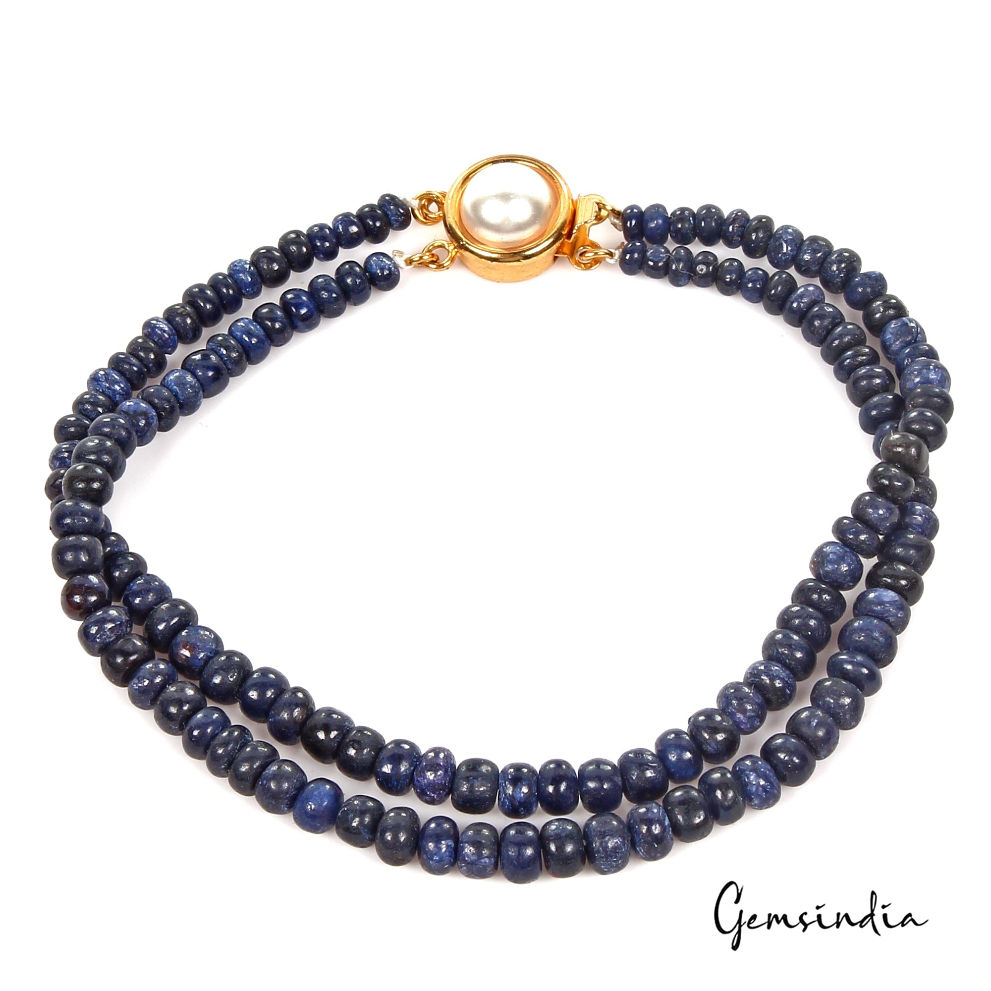 84.40 Cts Natural Blue Sapphire Round Cab Beaded Handmade Bracelet W Pearl Lock