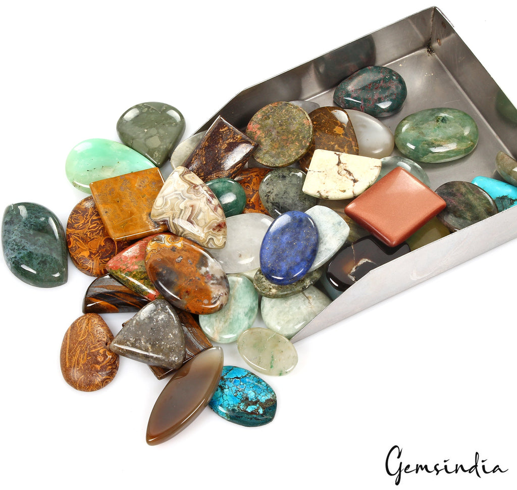1650 Cts 47Pc Wholesale Lot Natural All Kind Gemstone Mix Shape Cabochon 19-40mm