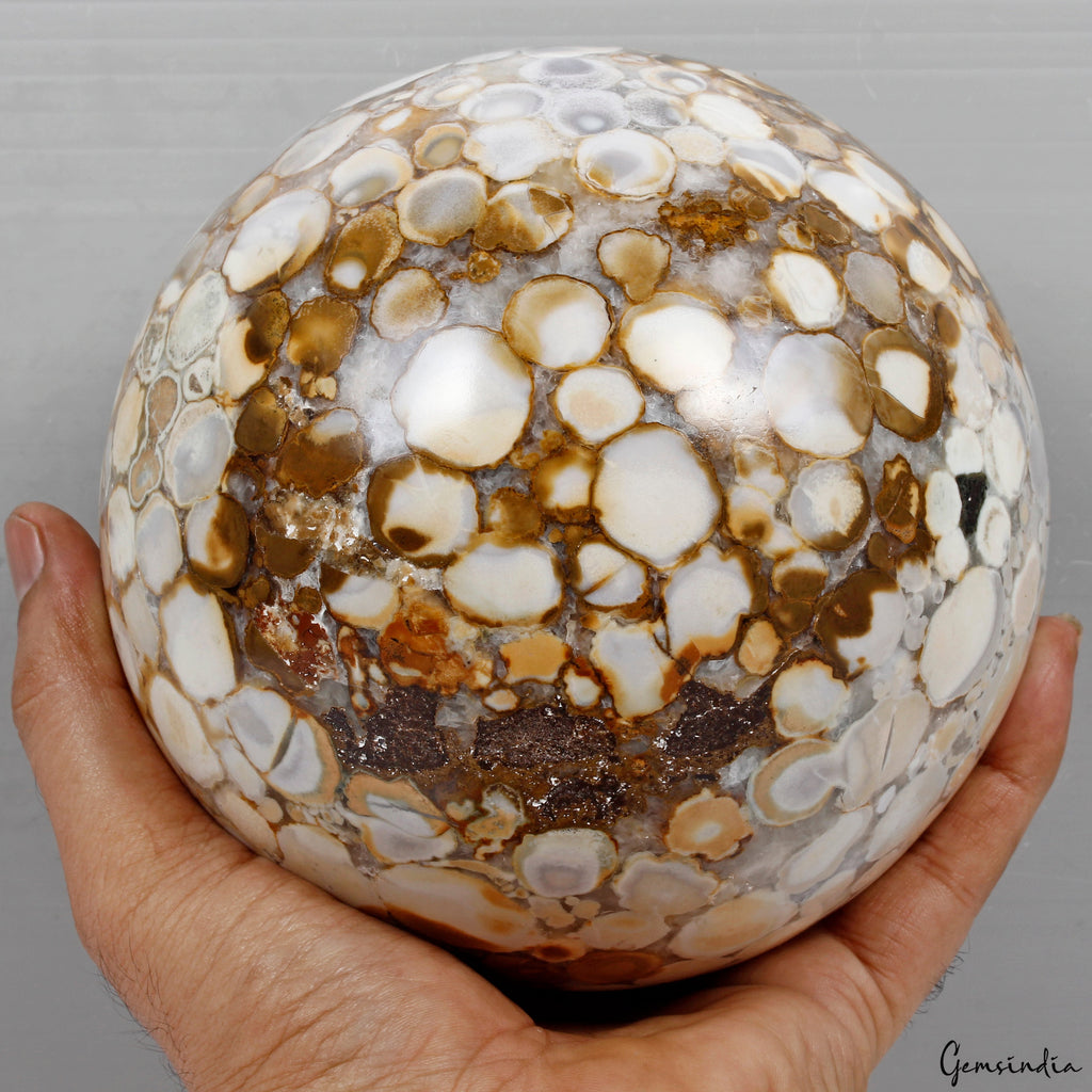 3.9 Kilo Natural Polished Bi-color Orbicular Ocean Jasper Sphere Healing Reiki