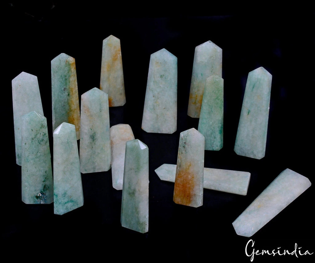 700 Ct Natural Untreated Green Aventurine Obelisk Reiki Point Healing Want Gems