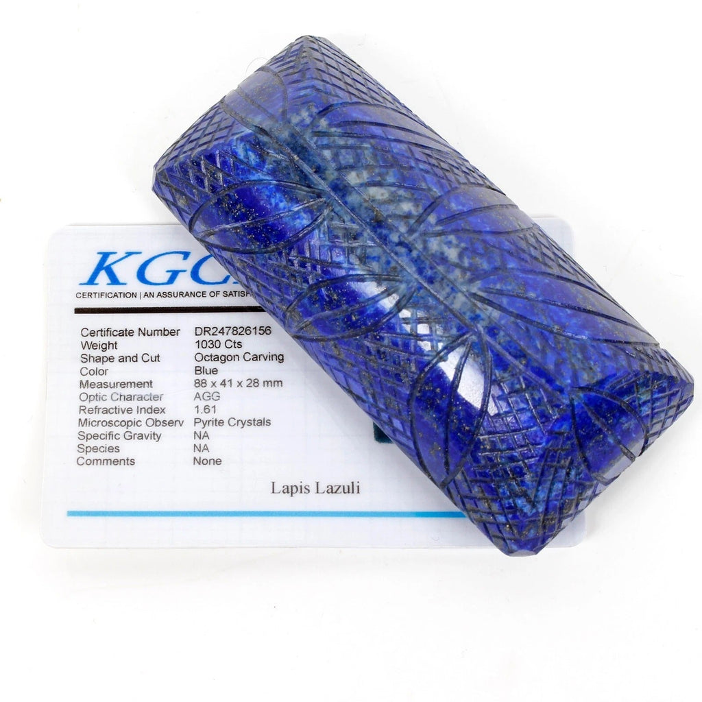 Certified 1030 Ct Natural Blue Lapis Lazuli Octagon Carving Earth Mined Gemstone