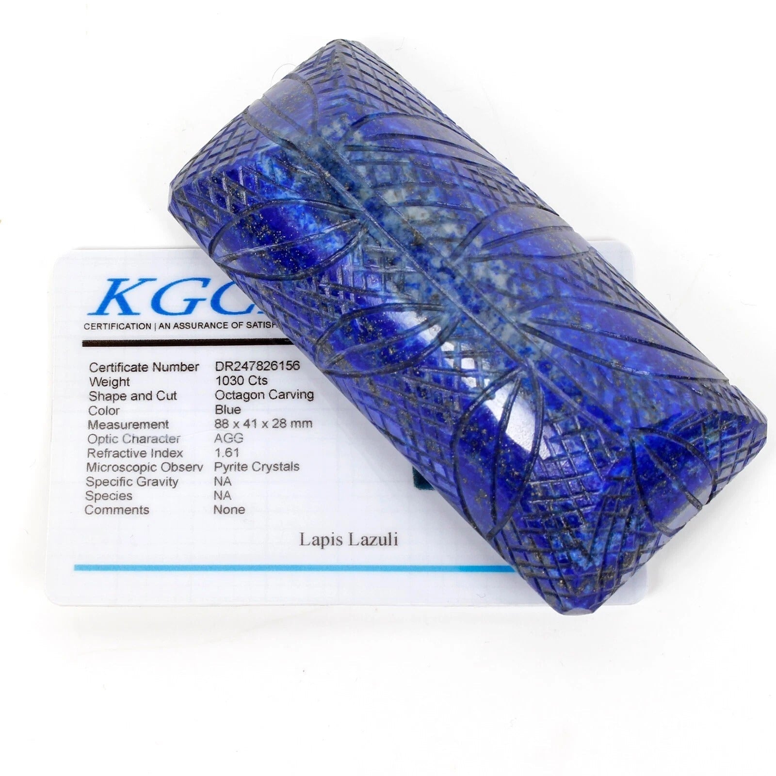 Certified 1030 Ct Natural Blue Lapis Lazuli Octagon Carving Earth Mined Gemstone