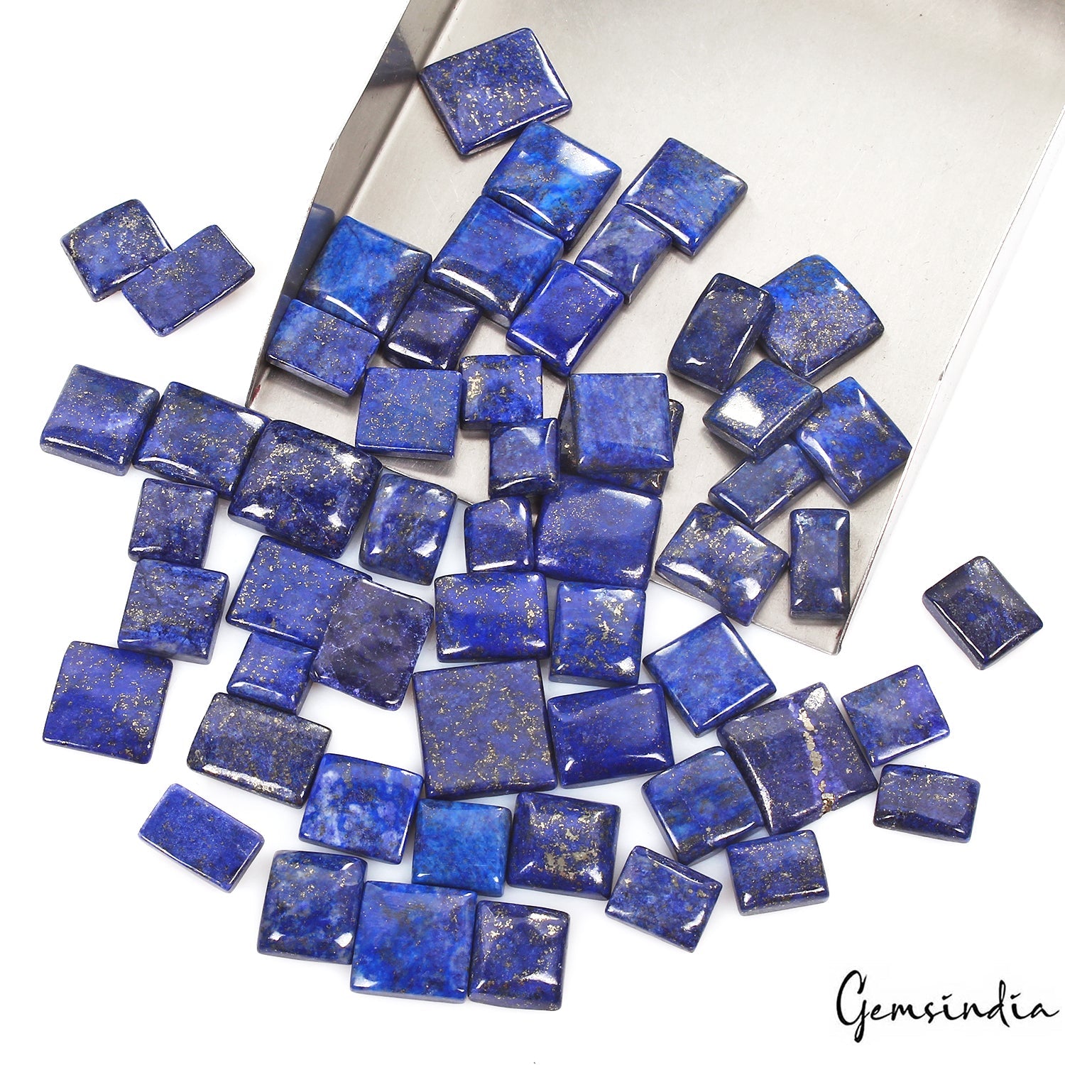 500 Ct/55Pcs Natural Blue Lapis Lazuli Gold Pyrite Baguette Cut Gems For Jewelry