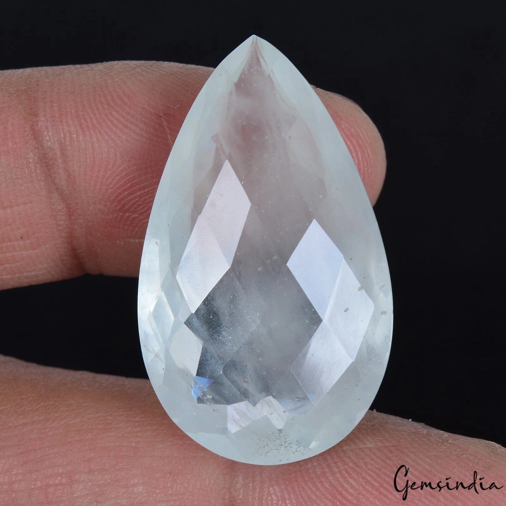 Certified 39.60 Cts Natural Untreated Aqua Blue Aquamarine Pear Checker Cut Gem