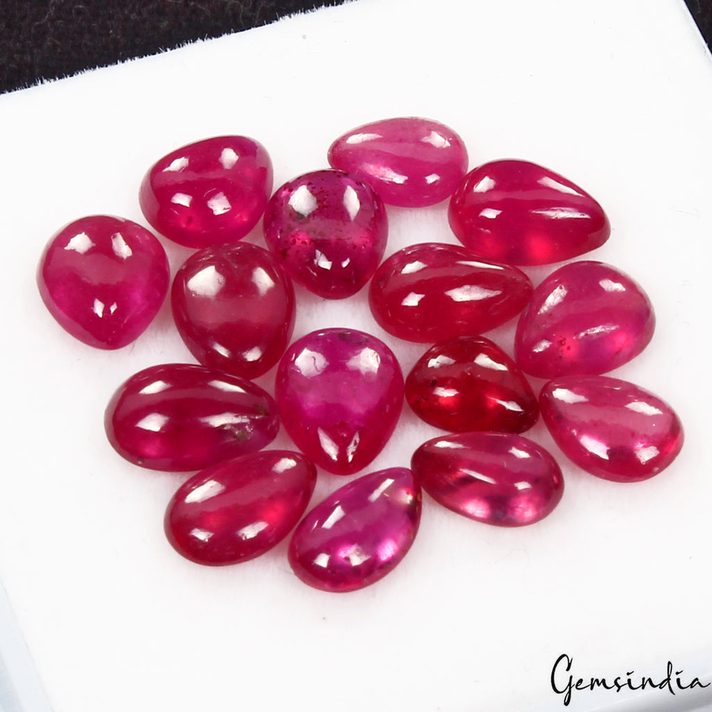 Ruby Lot, Cabochon, Heated, Red — 15 Pieces, 5mm to 7mm, 13.65 Ct, Mozambique