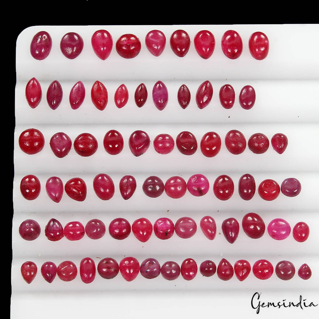 Certified 34.60 Ct/ 71 Pcs Natural Blood Red Ruby Mix Cab Loose Gems For Jewelry