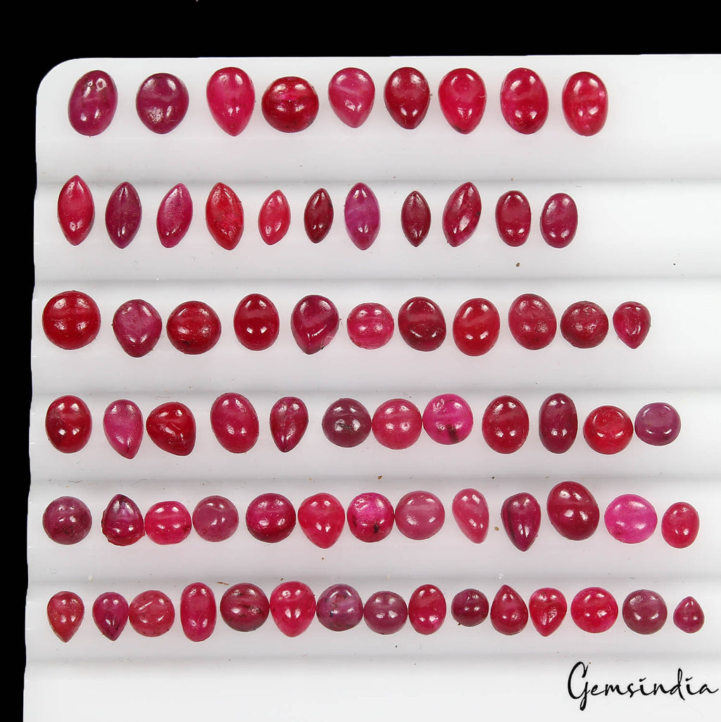 Ruby Lot, Cabochon, Color Enhanced, Blood Red — 71 Pieces, 2.5mm to 6mm, 34.60 Ct, Madagascar