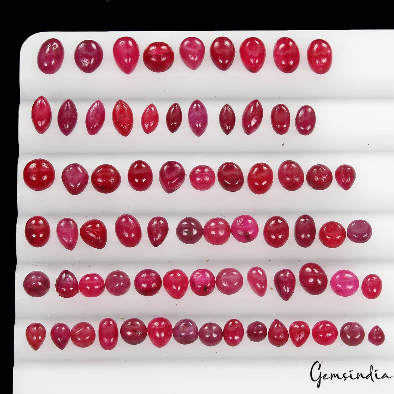 Ruby Lot, Cabochon, Color Enhanced, Blood Red — 71 Pieces, 2.5mm to 6mm, 34.60 Ct, Madagascar